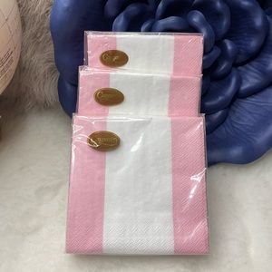 Lot of 3 pks Caspari Bandol Striped Petal Pink Cocktail Napkins.